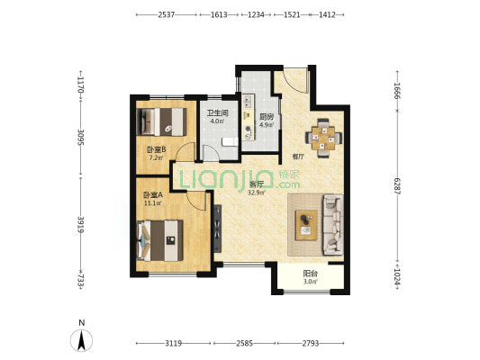 绿地智创金融城 2室1厅1卫 89平方