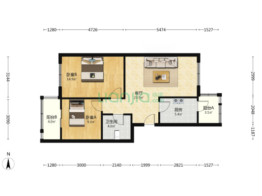 鸿泽园 2室1厅1卫 82平方