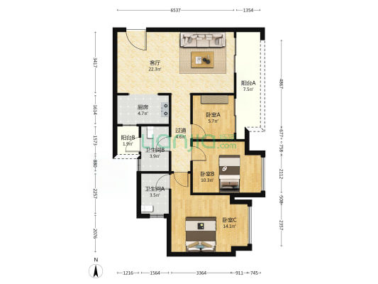 金科禹洲府峰邸 3室1厅2卫 88平方