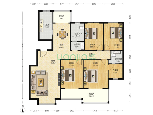 崇文尚学二期 4室2厅3卫 172平方