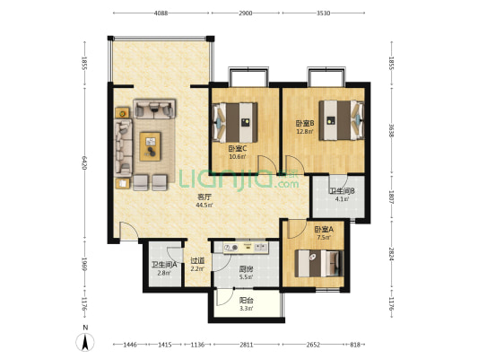 太平洋澎洲岛一期 3室1厅2卫 110平方