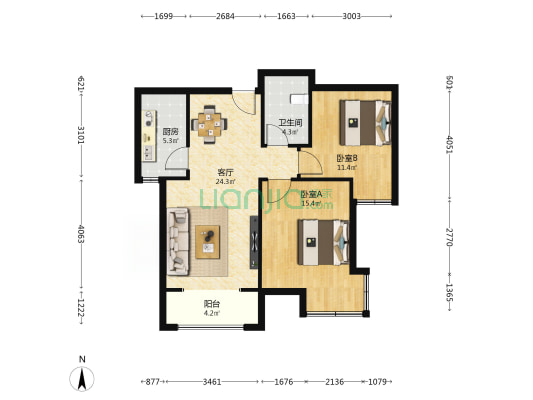 御景华庭 2室1厅1卫 89平方