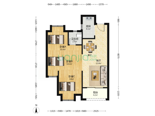 金辉世界城 3室1厅1卫 88平方