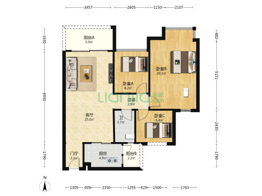 创亿明园 3室1厅1卫 99平方