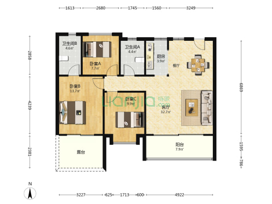 沣华九里 3室1厅2卫 115平方