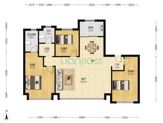 万科·沣华锦鸣 3室1厅2卫 143平方