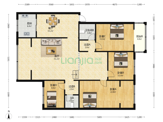 金鑫苑 4室2厅2卫 165平方