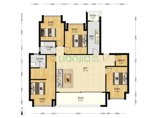 北辰悦来壹号璟御 4室1厅2卫 147平方
