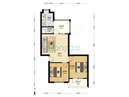 二仙桥东三路3号院 2室1厅1卫 63平方