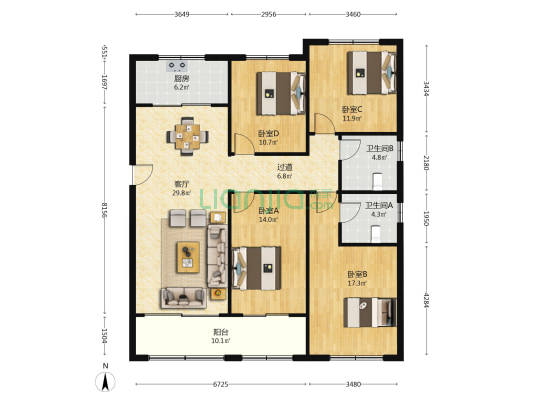 明湖澜庭二区 4室1厅2卫 162平方