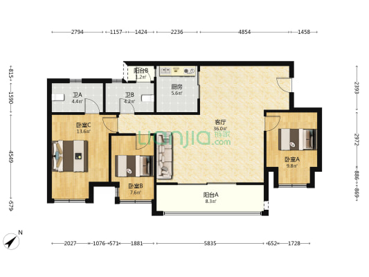 天地源玖玺香都 3室1厅2卫 99平方