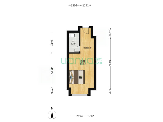 万科金融中心 1室0厅1卫 37平方