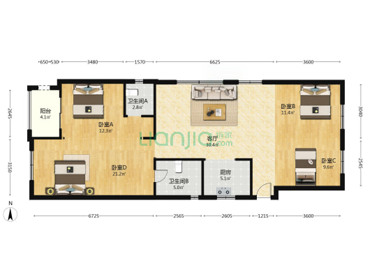 华发公园首府 4室1厅2卫 138平方
