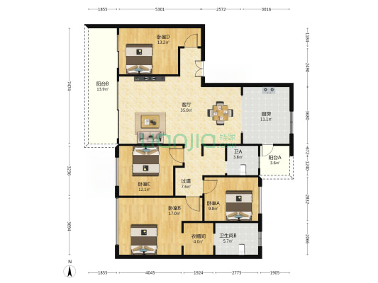 云麓台一组团 4室1厅2卫 171平方