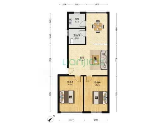 皇朝小区 2室1厅1卫 86平方