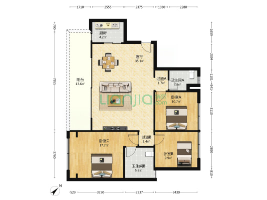 梓潼四季 3室1厅2卫 133平方