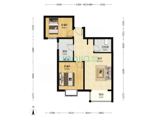 坝鑫家园 2室1厅1卫 82平方