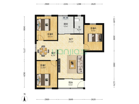 锦苑街 3室2厅1卫 82平方
