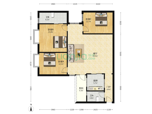 俊琴轩 3室1厅2卫 126平方