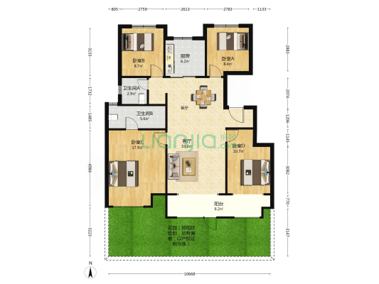 金辉优步花园 4室1厅2卫 127平方