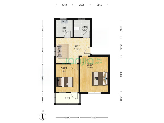 桃苑新村 2室1厅1卫 61平方