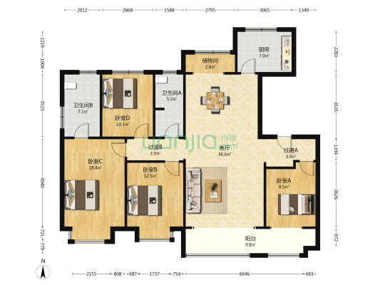 中建长清湖瑾园 4室1厅2卫 166平方
