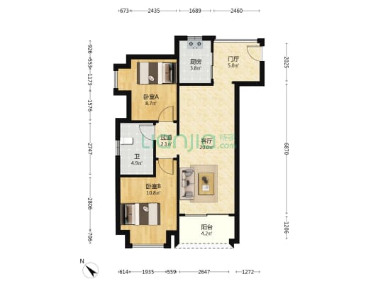 臻湾云庭 2室1厅1卫 76平方