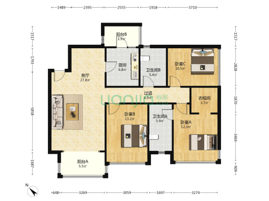 嘉祥瑞庭熙岸 3室1厅2卫 118平方