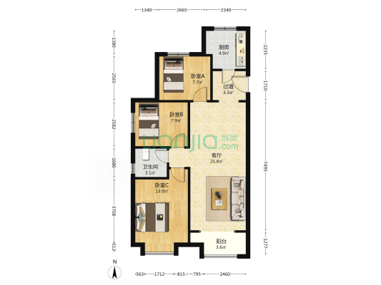 大唐印象唐槿苑 3室1厅1卫 103平方