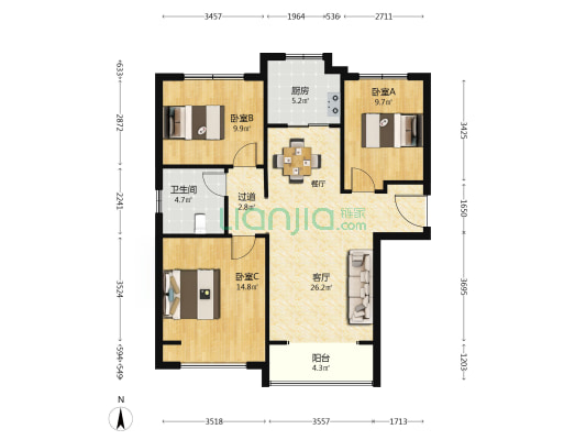 金兰西景苑 3室1厅1卫 112平方