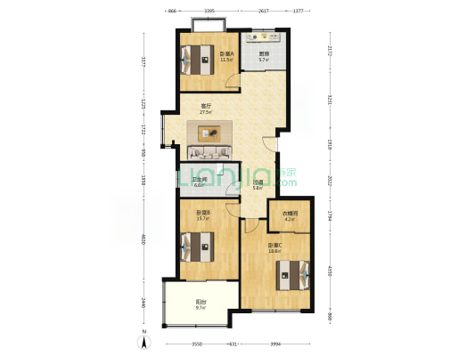明泉馨居 3室1厅1卫 130平方