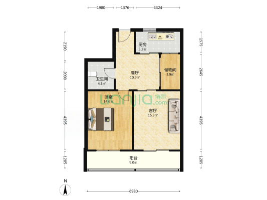 向阳小区 1室2厅1卫 76平方