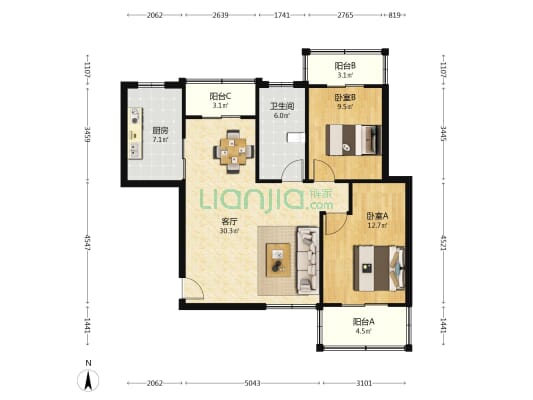 铁道紫荆苑 2室1厅1卫 97平方