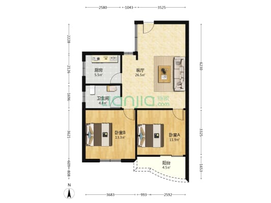 黄金台小区 2室1厅1卫 78平方