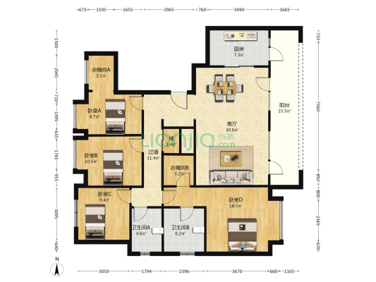 龙兴国际生态新城光宸 4室1厅2卫 163平方