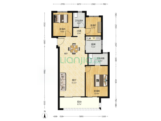 万科华生星耀大道 3室1厅2卫 112平方
