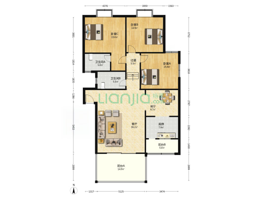 兰溪花园三期A区 3室2厅2卫 156平方