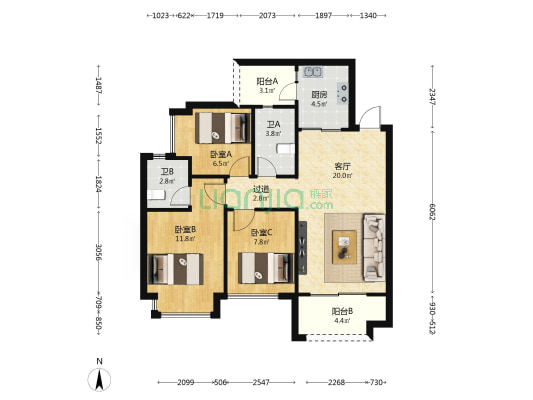 轩隆雅园 3室1厅2卫 86平方