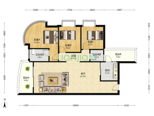 城市印象 3室1厅2卫 123平方