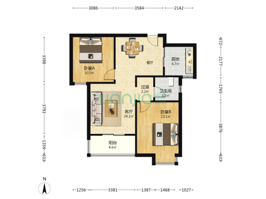 绿都上悦城 2室1厅1卫 88平方