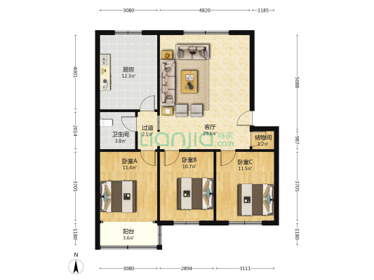 胶州市北三里河村民住宅楼 3室1厅1卫 104平方