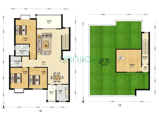 雅舍河畔 3室1厅2卫 164平方
