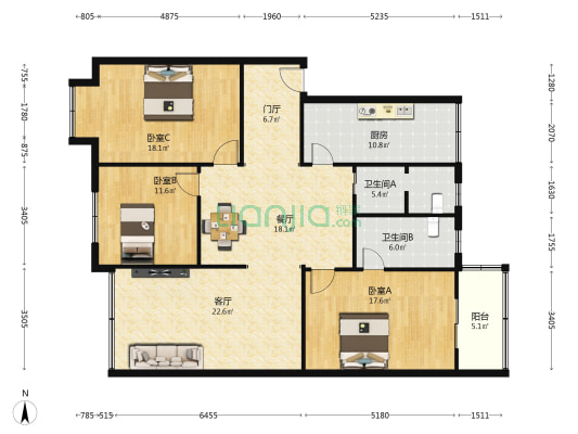 文华苑 3室2厅2卫 137平方