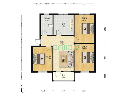 烟草局家属院 3室1厅1卫 99平方