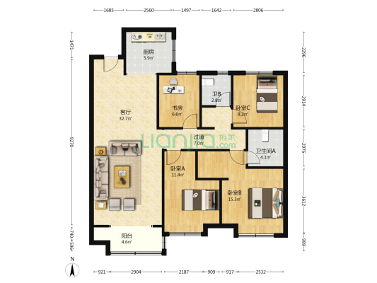 中欧国际城·金茂悦北五区 4室1厅2卫 138平方