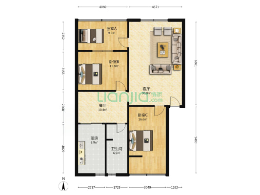 东南市街16号 3室2厅1卫 116平方