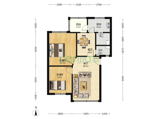 民航飞行学院住宅区B区 2室2厅2卫 72平方