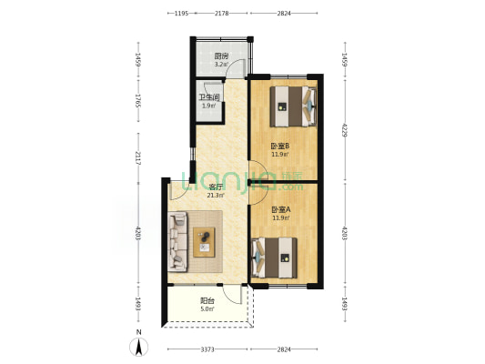 地质工程公司宿舍 2室1厅1卫 64平方