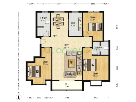 嬴城福苑 3室1厅2卫 137平方