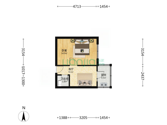 北邻村 1室1厅1卫 37平方